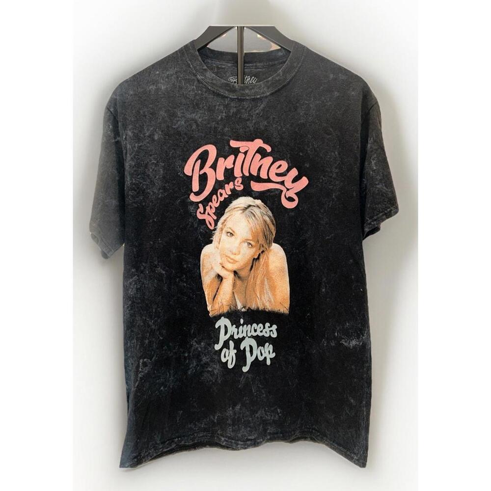 BRITNEY SPEARS PRINCESS OF POP Gray Acid Wash T Shirt Graphic Size S Spellout